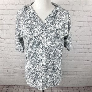 The North Face Hooded Shirt Floral Print Size L/XL Gray‎ &  White Short Sleeve